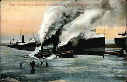 Tugs Record and Sinclair Beaking Ice in Duluth Harbor Minnesota Postcard Postcard Postcard