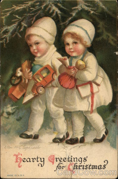 Hearty Greetings For Christmas Children Postcard