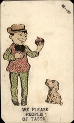 Boy with Apple & Dog - Homemade Postcard Hand Drawn Postcard Postcard Postcard