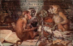 Monkeys on the Telephone Postcard Postcard Postcard