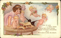 Fain I'd Write a Dainty Sonnet To My Lady's Easter Bonnet Postcard