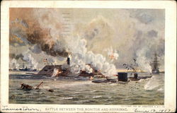 Battle Between The Monitor and Merrimac by Richard Rummell Civil War Postcard Postcard Postcard