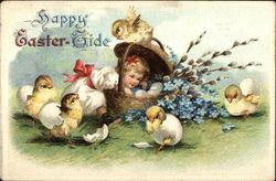 Happy Easter-Tide With Chicks Postcard Postcard Postcard