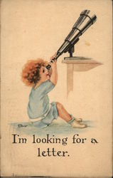 "I'm Looking For A Letter" - Child Looking Through Telescope Postcard