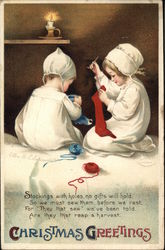 Children Knitting Stockings Postcard