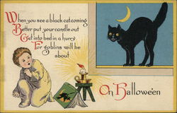 Black Cat on Halloween Postcard Postcard Postcard