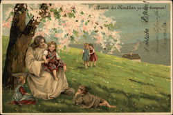 Jesus with Children in a Field - German Language Postcard