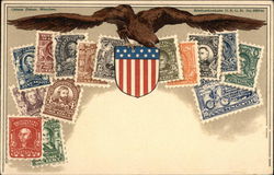 U.S. Eagle, Seal, and Multiple Stamp Denominations Postcard