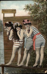 Three Bathing Beautie Swimsuits & Pinup Postcard Postcard Postcard