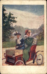 Ladies Riding in Car Postcard