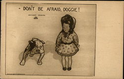 Don't Be Afraid, Doggie! - Girl and Bulldog Postcard