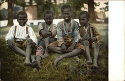 Four Smiling African American Boys Sitting On The Grass Postcard