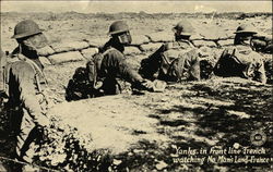 Yanks in Front Line Trench Watching No-Man's Land - France World War I Postcard Postcard Postcard