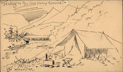 "Tenting On The Old Campground", by J. Woodstock Hand Drawn Postcard Postcard Postcard