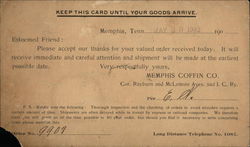 Correspondence Card From Memphis Coffin Co. Postcard