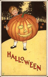 Halloween Child with Pumpkin Postcard