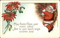 Santa Claus with Christmas Flower Postcard