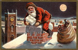 Santa Down the Chimney Santa Claus Postcard Postcard Postcard