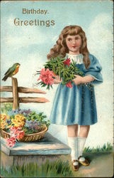 Girl with Flowers and Bird Postcard