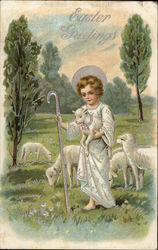 Easter Greetings With Lambs Postcard Postcard Postcard