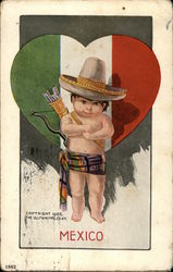 Mexico - Mexican Cupid and Flag-Colored Valentine Postcard