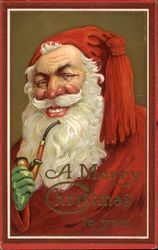 A Merry Christmas To You - Smiling Santa with Pipe Santa Claus Postcard Postcard Postcard