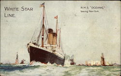 White Star Line R.M.S. "Oceanic" Leaving New York Steamers Postcard Postcard Postcard