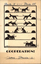 Two Mules Learn "Cooperation"  Art Deco Silhouette Postcard