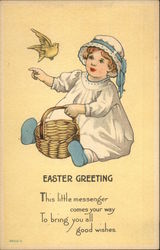 Easter Greeting - This Little Messenger Comes Your Way To Bring You All Good Wishes With Children Postcard Postcard Postcard