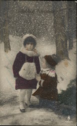 Two Children Out in Snow Postcard Postcard Postcard