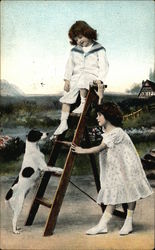 Children with Ladder and Dog Postcard Postcard Postcard