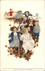 Children Running in the Leaves Postcard