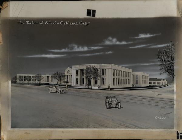 Technical School Rare Original Layout Board Postcard Art Oakland California