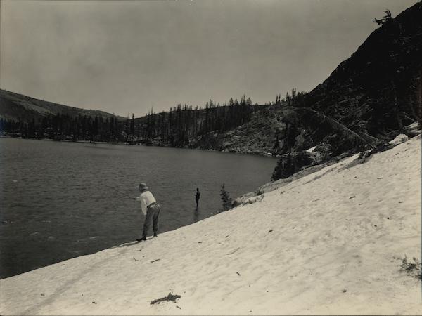 Fishing from Snow Bank in July Echo Lake Rare Original Photograph Mount Wilson California