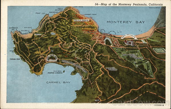 Map of the Monterey Peninsula, California Maps Postcard