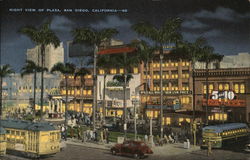 Night View of Plaza San Diego, CA Postcard Postcard Postcard