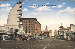 Looking Along Broadway San Diego, CA Postcard Postcard Postcard