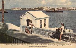 Two Passengers Await the Ferry Across to Hamilton Postcard