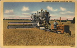 Combine, Harvesting Wheat in the West Farming Postcard Postcard Postcard