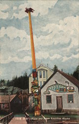 Chief's House and Totem Ketchikan, AK Postcard Postcard Postcard