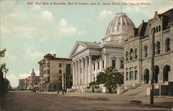 Hall of Records, Hall of Justice and St. James Hotel Postcard