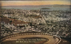 View of City and Bay from Twin Peaks, 800 Feet Above the City San Francisco, CA Postcard Postcard Postcard