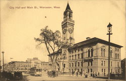 City Hall and Main Street Worcester, MA Postcard Postcard Postcard