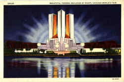 Beautiful Federal Building At Night 1933 Chicago World Fair Postcard Postcard