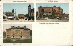 West Gardner Square, Windsor House, High School Postcard