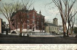 High School and Unitarian Church Postcard