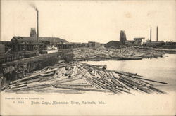 Boom Logs, Menominee River Marinette, WI Postcard Postcard Postcard