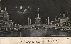 Night Scene in Dreamland Coney Island, NY Postcard Postcard Postcard