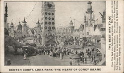 Center Court. Luna Park - The Heart of Coney Island Postcard