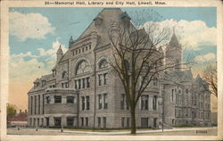 Memorial Hall, Library and City Hall Postcard